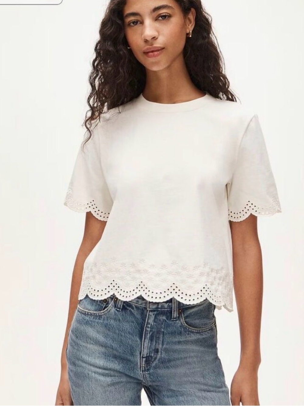 J CREW Premium-weight relaxed scalloped T-shirt CS345 Sold Out